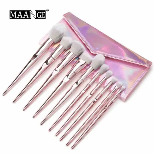Mangee 10 ps pink bag brush set