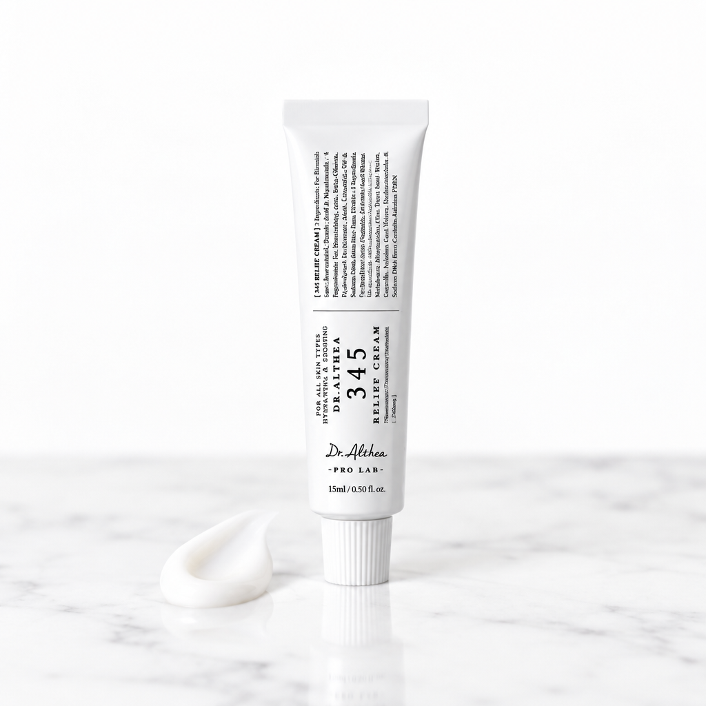 Dr. Althea cream – 345 Relief Cream texture swatch on marble