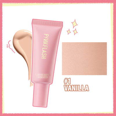 Pinkflash Lasting Matte Foundation 01 Vanilla tube with shade swatch