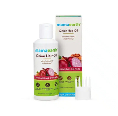 Mamaearth Onion Hair Oil 100ml bottle with box and comb applicator