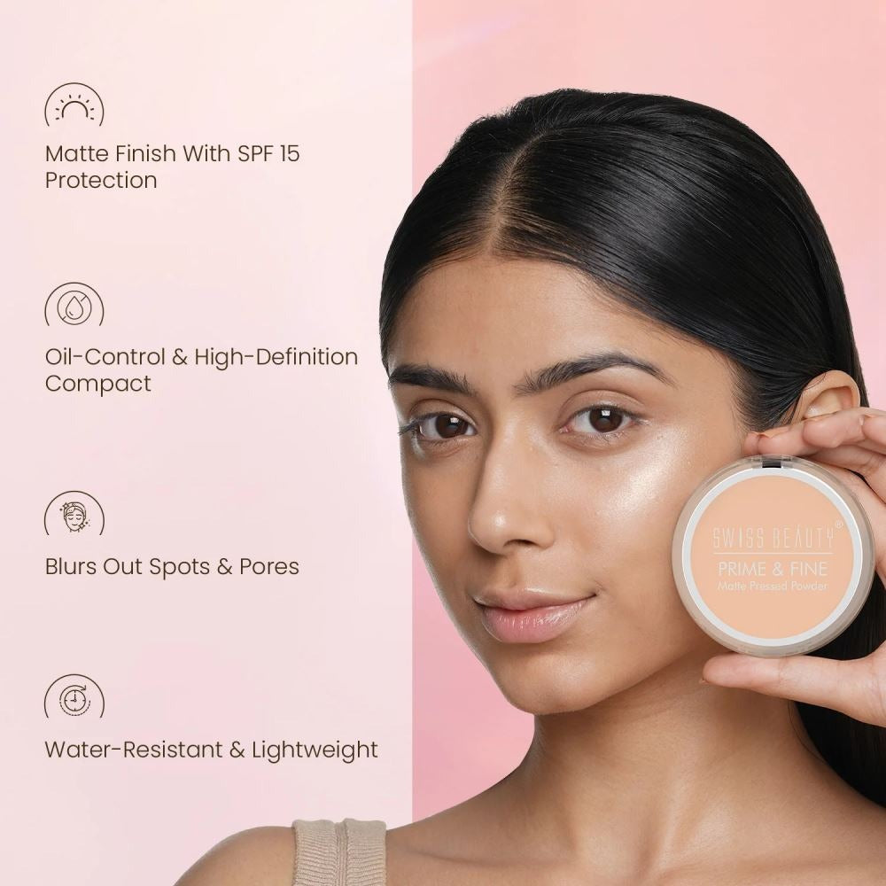 Swiss Beauty Prime & Fine Matte Pressed Powder - 03 (Nude Beige)