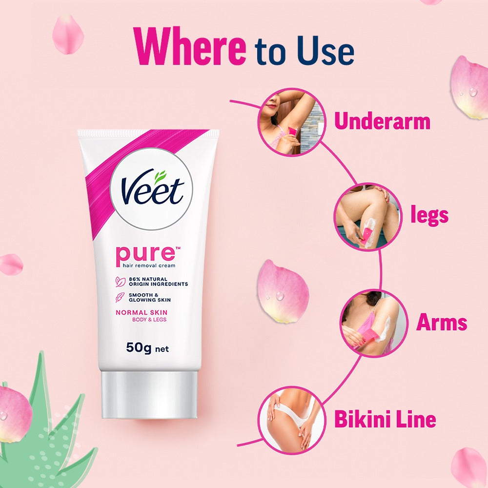 Veet Pure Organic Aloe Vera & Rose Extracts Hair Removal Cream (50gm)