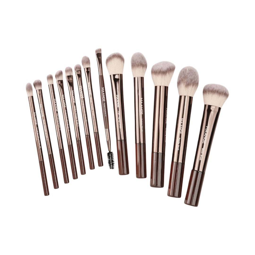 Maange Makeup Brush Set with Bag Brown 13pcs