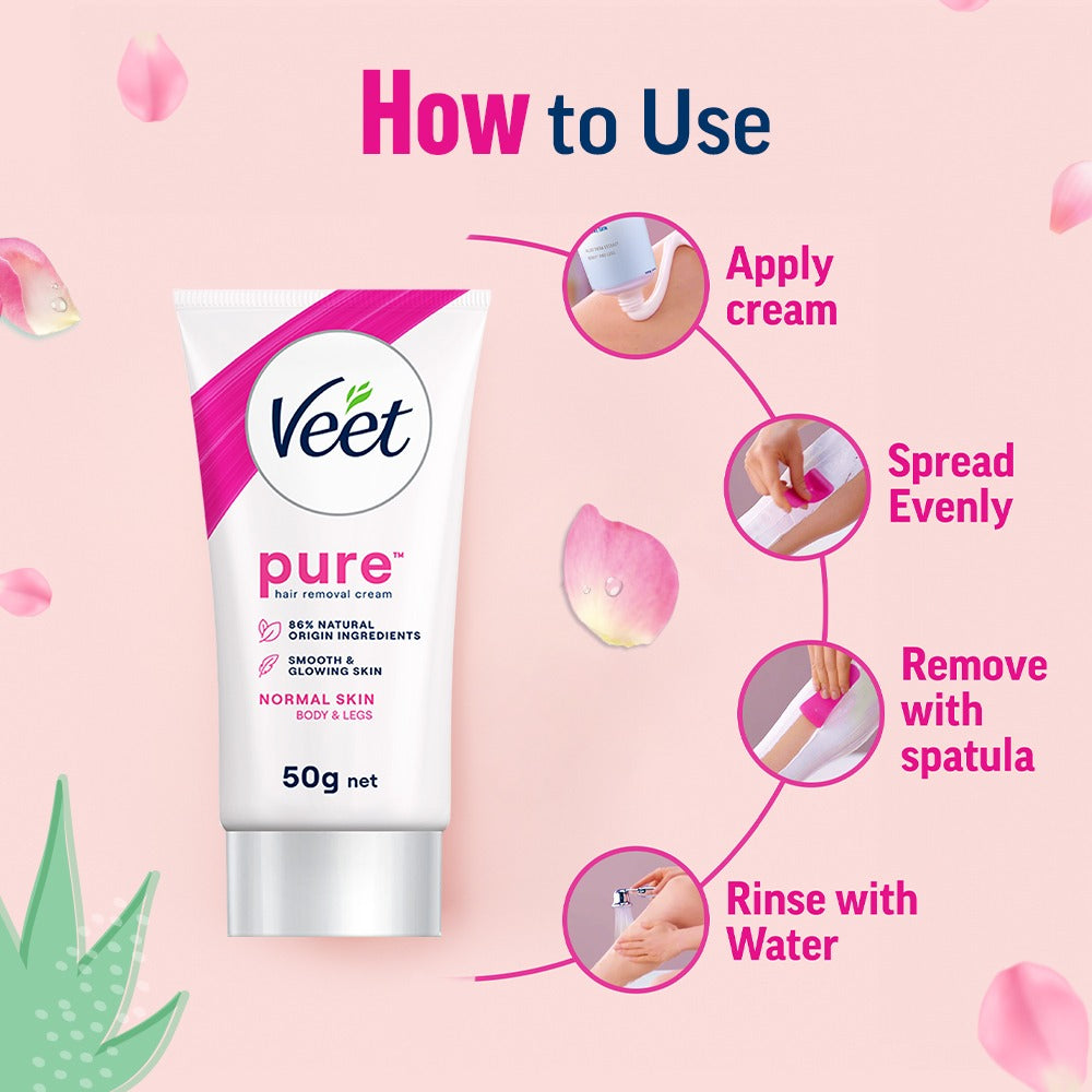Veet Pure Organic Aloe Vera & Rose Extracts Hair Removal Cream (50gm)