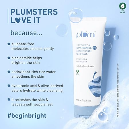 Plum 2% Niacinamide & Rice Water Simply Bright Face Wash (100ml)