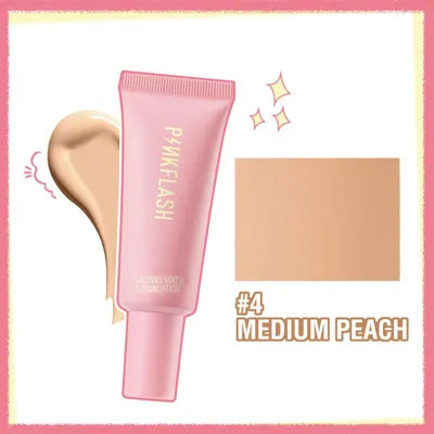 Pinkflash Lasting Matte Foundation 04 Medium Peach tube with shade swatch