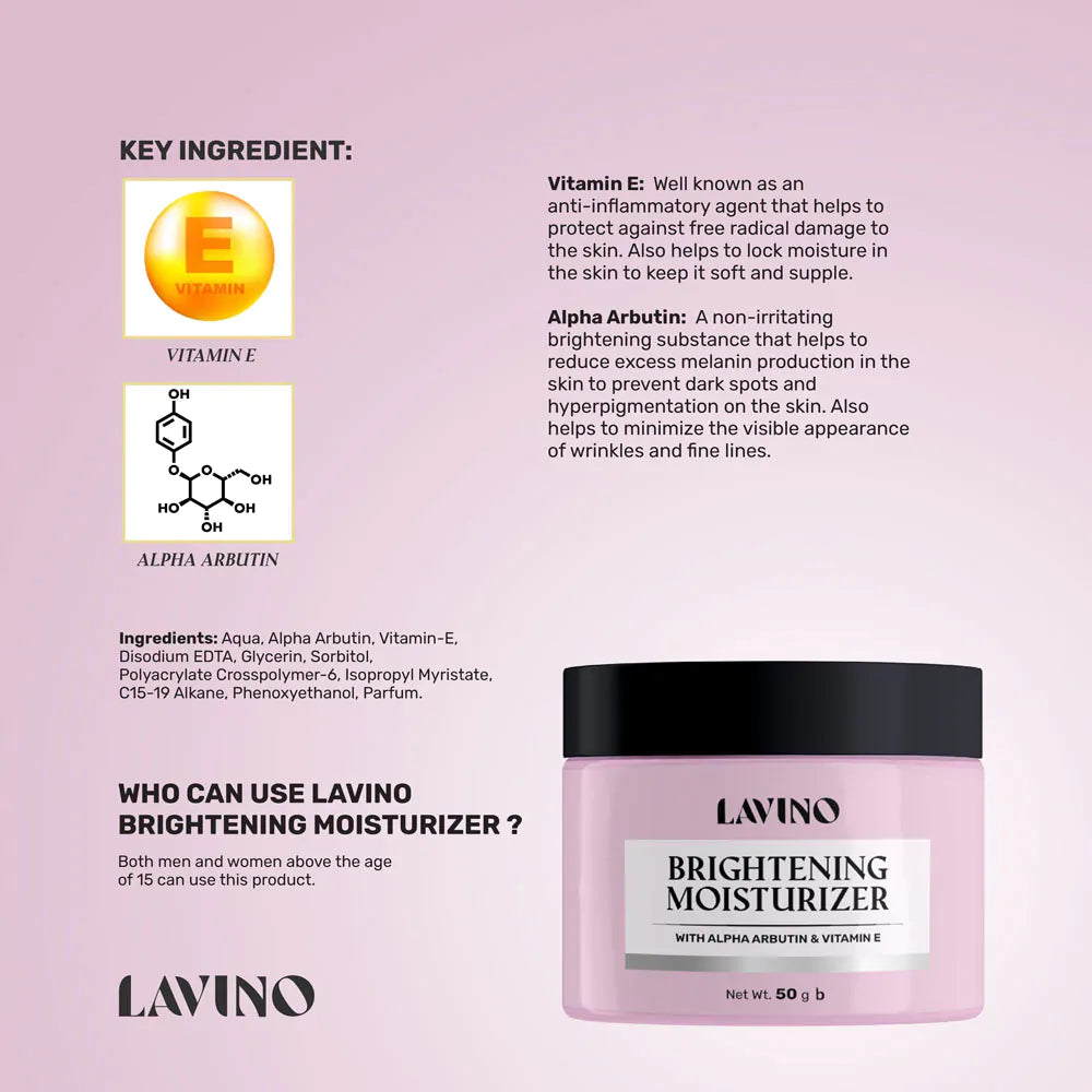 Lavino Brightening Moisturizer – with Alpha Arbutin & Vitamin E (50g)