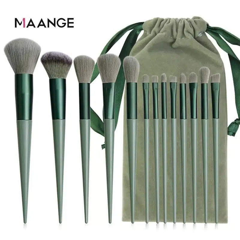 Maange Makeup Brushes Set With Bag 14pcs (Green Pouch)