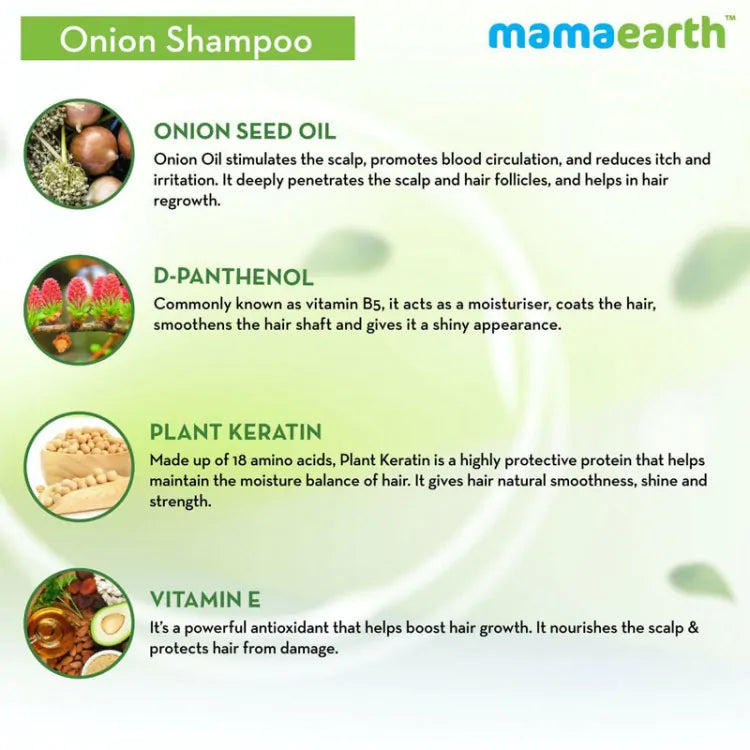 Mamaearth Onion Shampoo For Hair Growth & Hair Fall Control With Onion Oil & Plant Keratin (250ml)