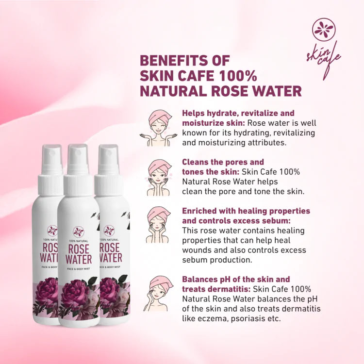 Skin Cafe 100% Natural Rose Water Face And Body Mist (120m)