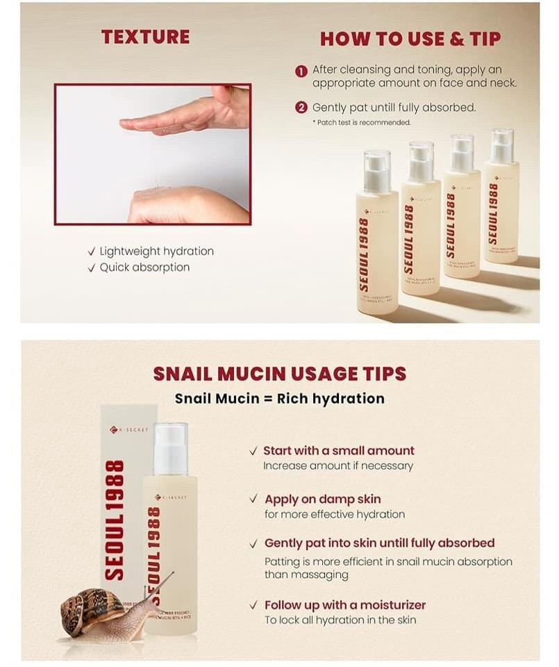 K-Secret SEOUL 1988 Essence:Snail Mucin 97% + Rice (100ml)