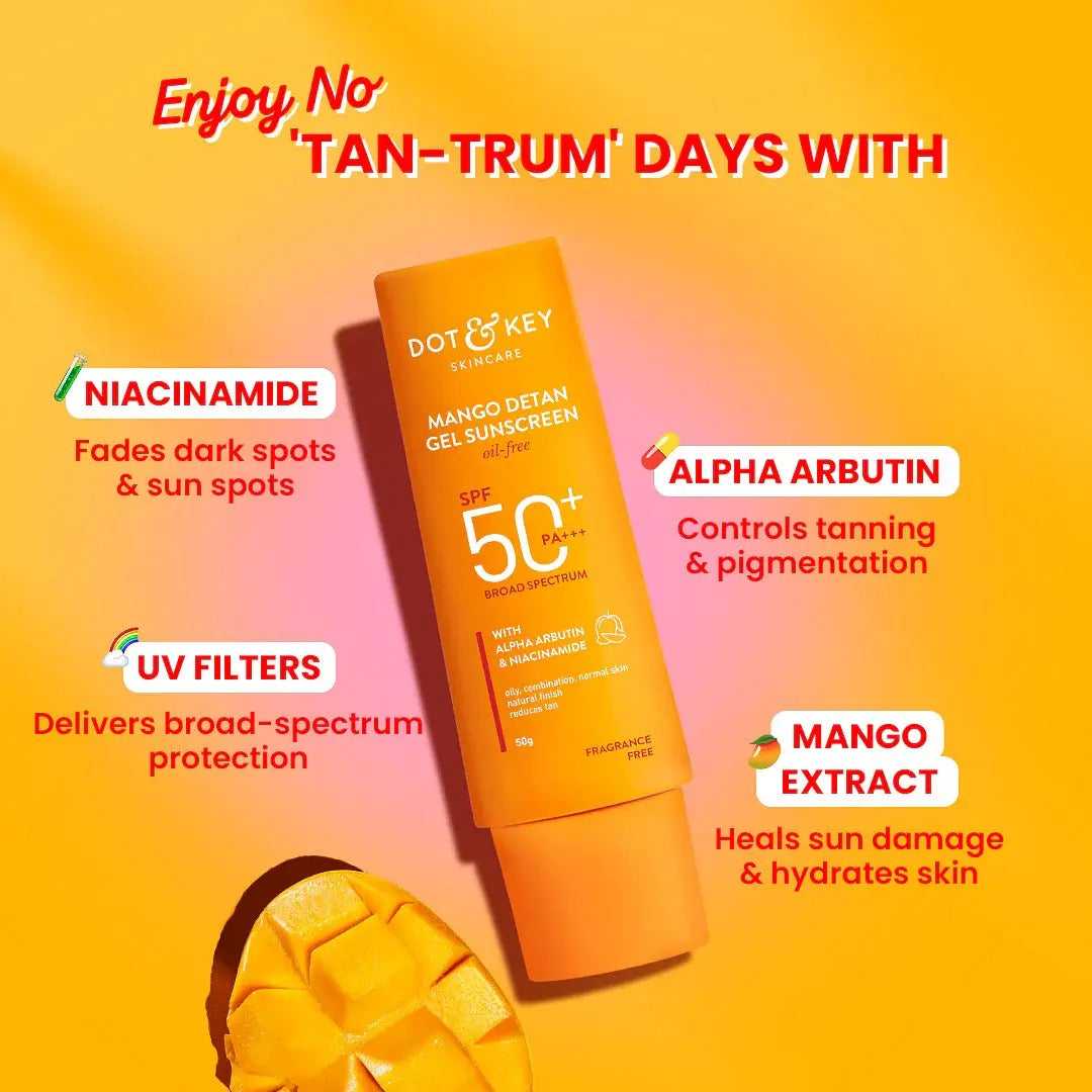 Dot & Key Mango Detan Gel Oil Free Sunscreen SPF 50+ PA+++ (80g)