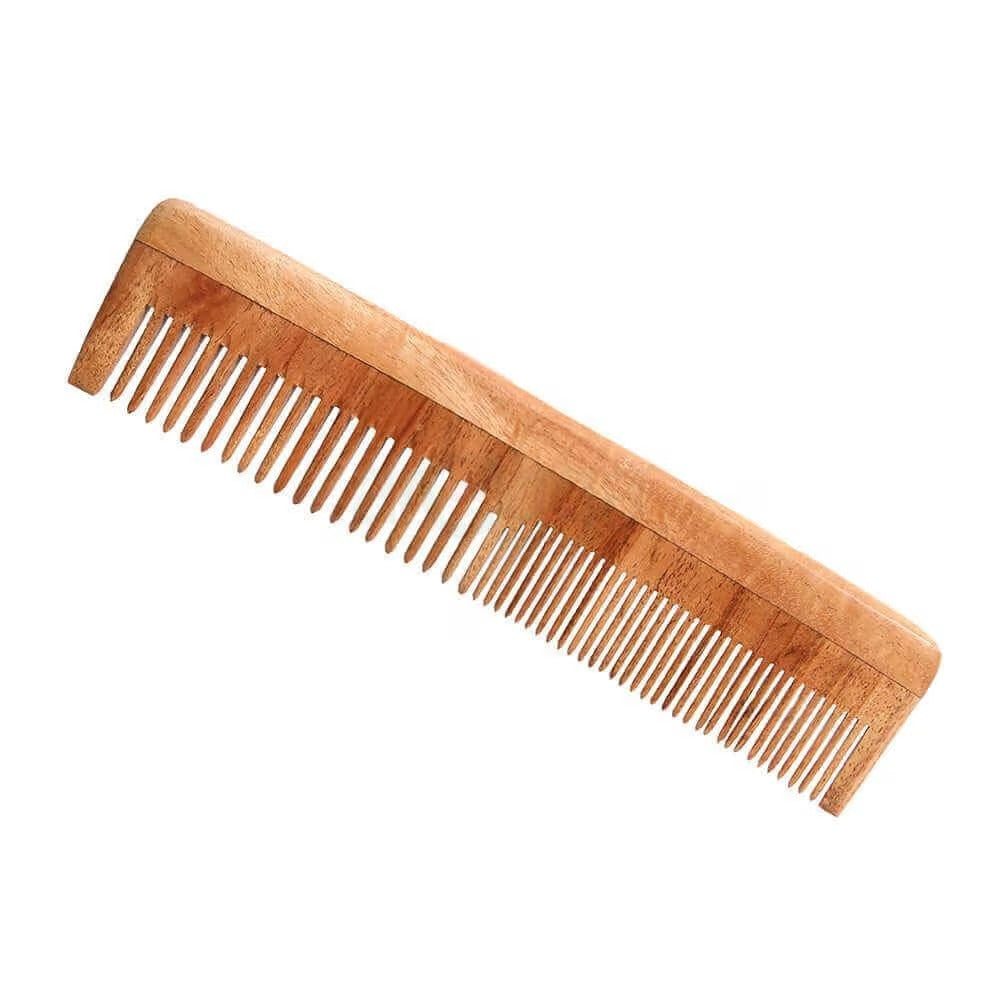 Neem Wood Hair Comb with fine teeth side view