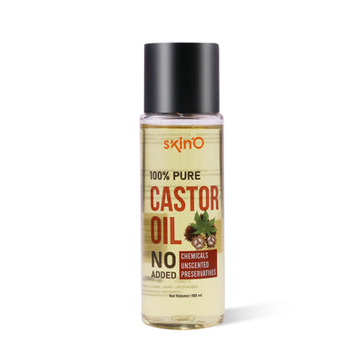 skin'O 100% Pure Castor Oil clear bottle front view