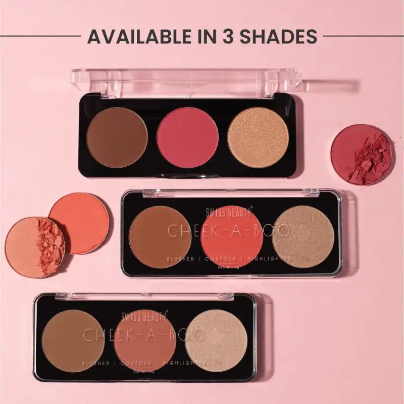 Swiss Beauty CHEEK-A-BOO 3-in-1 Face Palette BLUSHER|CONTOUR|HIGHLIGHTER - Shade 03