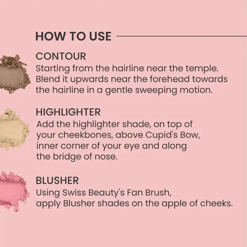 Swiss Beauty CHEEK-A-BOO 3-in-1 Face Palette BLUSHER|CONTOUR|HIGHLIGHTER - Swiss Beauty CHEEK
