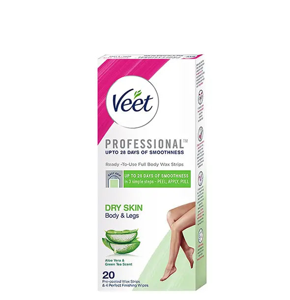 Veet Professional Aloe Vera & Green Tea Body Wax Strips - 8pcs